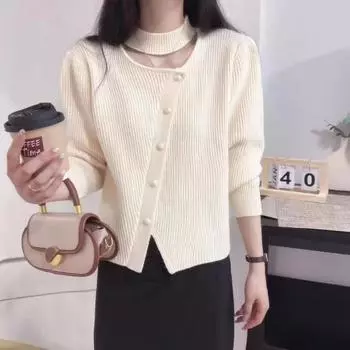 Вязаный кардиган с подвесным вырезом, женский весенне-осенний дизайн с косой кромкой на пуговицах, осенне-зимний свитер, женское пальто