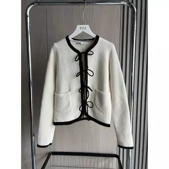 Вязаный кардиган с поясом, модный женский вязаный кардиган с длинным рукавом и цветными блоками L