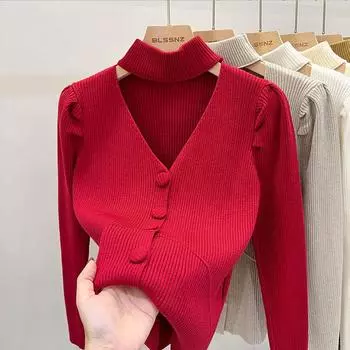 Вязаный кардиган с рукавами-пузырьками, блузка, женская модная рубашка с красной подошвой, топ M белый