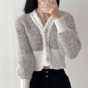 Вязаный кардиган с рукавами-пузырьками, женское пальто 2023, осень, маленький аромат, сладкий повседневный свитер с запахом на талии, кардиган для женщин One Size синий