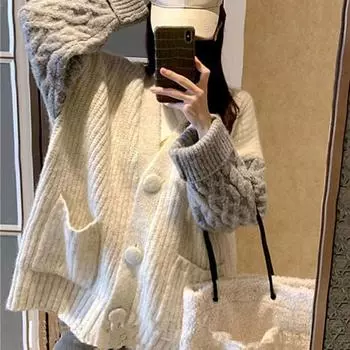 Вязаный кардиган с V-образным вырезом, женский осенне-зимний свободный повседневный свитер, куртка, начало осени 2024 года, новый топ S