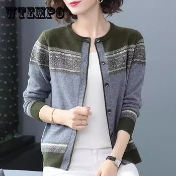 Вязаный кардиган с вышивкой, женский короткий тонкий тонкий теплый пальто с круглым вырезом, однобортный, повседневный, простой, для путешествий, весна-осень L