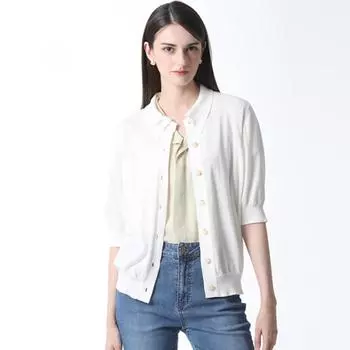 Вязаный кардиган Shs Miss с коротким рукавом и воротником Цена 138 000 вон Light violet (LV)/55