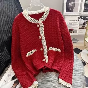 Вязаный кардиган-свитер 2023, весна и осень, нежное маленькое пальто с ароматом, женский свитер в западном стиле с круглым вырезом, женский топ One Size зелёный