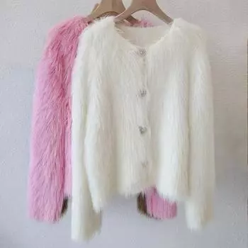 Вязаный кардиган свитер куртка женская осенне-зимняя одежда утолщенный новый стиль мягкий липкий one size чёрный