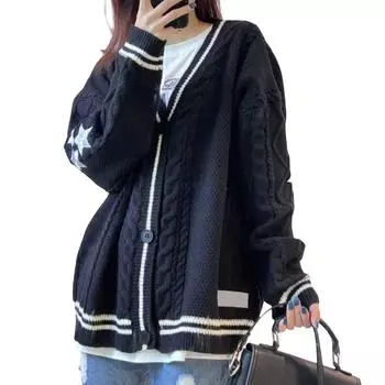 Вязаный кардиган, свитер, трикотаж, женский весенний оверсайз Y2k, шикарные вышитые свитера для женщин, модные повседневные новые кардиганы 2023 S