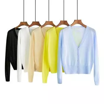 Вязаный кардиган, тонкое женское пальто, летний шелковый свитер, рубашка с кондиционером, повседневные трикотажные изделия с длинными рукавами, топы 28689 M синий