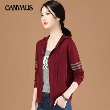 Вязаный кардиган в полоску в стиле ретро с капюшоном и длинными рукавами, свободная весенне-осенняя женская куртка-свитер M