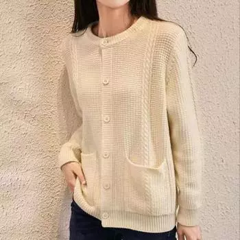Вязаный кардиган, верхняя одежда для женщин, весенний свитер для женщин, кардиган с круглым вырезом и длинными рукавами, верхняя одежда, женские топы