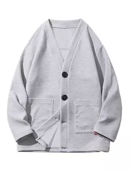 Вязаный кардиган ZAFUL с пуговицами, V-образным вырезом и передним карманом S светло-серый