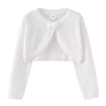 Вязаный кардиган-жакет с бантом для девочек, детский свитер тонкий жакет малого и среднего размера 80cm