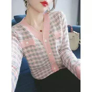 Вязаный кардиган, женская куртка-свитер 2022, ранняя осень, топ, дизайн, длинный рукав, V-образный вырез, корейский женский кардиган, свитер, одежда One Size белый