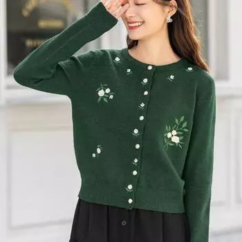 Вязаный кардиган, женский короткий свитер, топ, женский 2023, летний наряд, верхняя одежда, свитер с круглым вырезом и длинными рукавами, женский кардиган