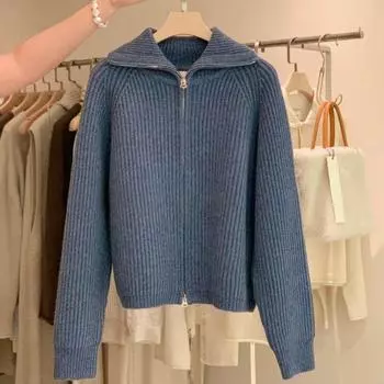 Вязаный кардиган женский осенне-зимний с высоким воротником в вертикальную полоску, однотонная верхняя одежда с длинными рукавами и лацканами, свитер-кардиган One Size чёрный