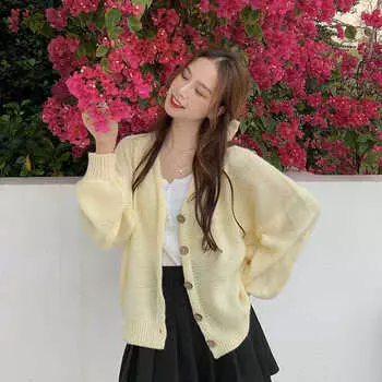 Вязаный кардиган, женский солнцезащитный свитер, весна и осень 2022, новинка, свободный, милый, нежный, свободный кардиган с v-образным вырезом, женский свитер