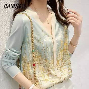 Вязаный кардиган женский свободный осенний длинный рукав весна и осень французский шик топы с V-образным вырезом M зелёный