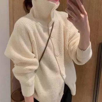 Вязаный кардиган, женский свободный повседневный свитер с черепаховым воротником и длинными рукавами One size серый