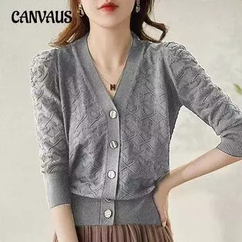 Вязаный кардиган женский весенне-осенний повседневный элегантный свитер с v-образным вырезом в стиле ретро One Size тёмно-синий