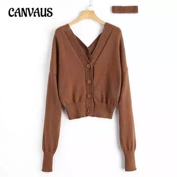 Вязаный кардиган женский весна и осень тонкий свитер куртка свободный внешний Wenya Top Tide S темно-коричневого