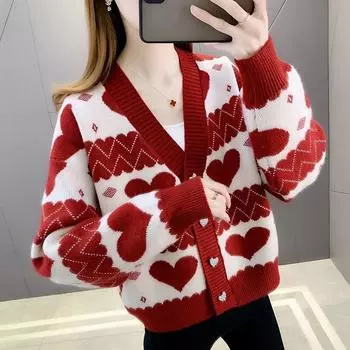 Вязаный кардиган женский, весна-осень 2022, новый женский топ с v-образным вырезом, свободный маленький свитер, повседневный кардиган с длинными рукавами, короткое пальто One Size зелёный