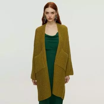 Вязаный кардиган женский, женская осень, новый однотонный твист средней длины жакет, тренд, живые новые силы, удобный, универсальный и модный S оливковый
