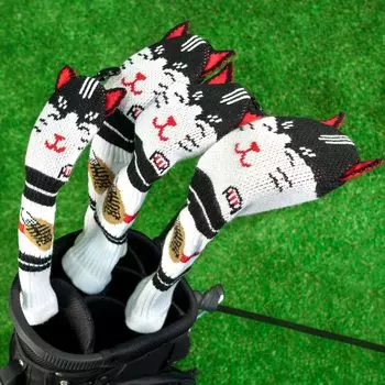 Вязаный комплект для гольфа из дерева Чехол для клюшки с длинной шеей, манящий кота, для двоих, для фервея, для носков с номером, легко надевать и брать с собой, симпатичный, 4 предмета
