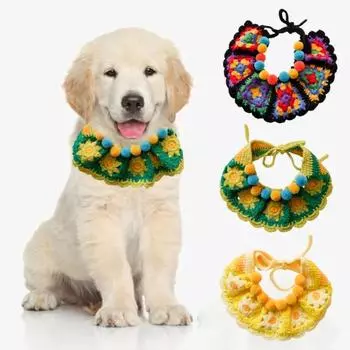 Вязаный кошачий воротник с помпоном и шарами, декор ручной работы, милый шарф с котенком, шею щенка зелёный