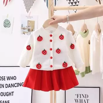 Вязаный костюм с длинным рукавом для девочек, рождественский свитер для девочек, кардиган, вязаный топ + юбка, комплект из двух предметов 90 фиолетовый