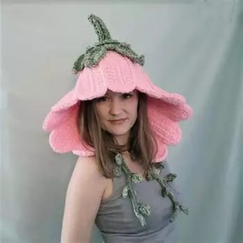 Вязаный крючком берет с ушками кролика, милая шапочка лоли для взрослых, шляпа рыбака Adult 56-59cm
