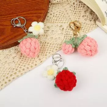 Вязаный крючком брелок с цветком клубники, сумки, подвески, декоративные подарочные аксессуары ручной работы