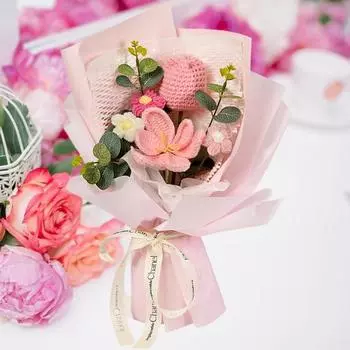 Вязаный крючком букет цветов украшение ручная работа вязание тюльпан роза цветочные растения орнамент искусственный жёлтый