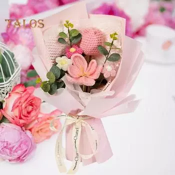 Вязаный крючком букет цветов украшение ручной работы вязание тюльпан роза цветочные растения украшение искусственный цветок украшение стола подарок на день рождения жёлтый