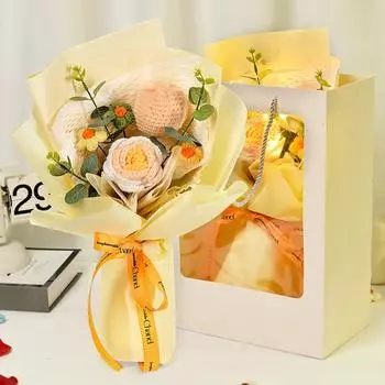 Вязаный крючком букет цветов украшение ручной работы вязание тюльпан роза цветочные растения украшение искусственный цветок украшение стола подарок на день рождения жёлтый