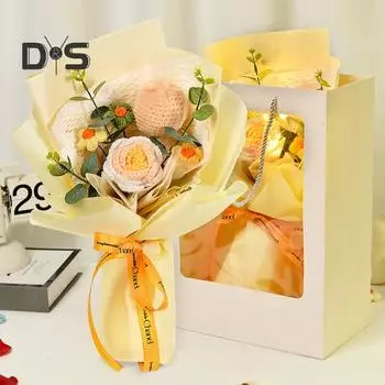 Вязаный крючком букет цветов украшение ручной работы вязание тюльпан роза цветочные растения украшение искусственный цветок украшение стола подарок на день рождения жёлтый