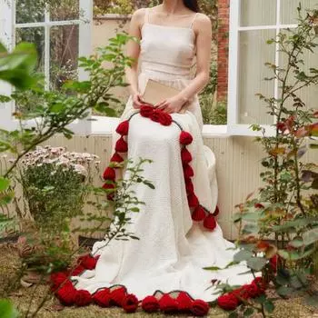 Вязаный крючком букет роз одеяло мягкое дышащее декоративное романтическое розовое цветочное вязаное одеяло Sunflower