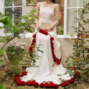 Вязаный крючком букет роз одеяло мягкое дышащее декоративное романтическое розовое цветочное вязаное одеяло Sunflower