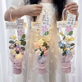 Вязаный крючком букет светодиодный светильник ручной работы вязаный внешний вид цветок искусственный букет яркий с ложным подарком на день святого валентина синий