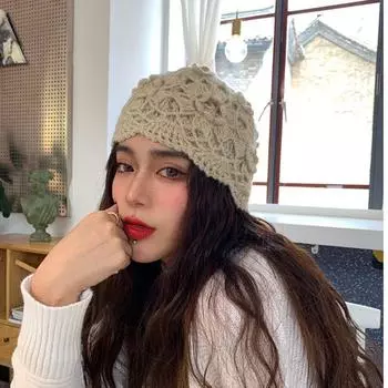 Вязаный крючком цветочный берет ручной работы осень-зима корейская версия модная милая и симпатичная вязаная шапка-тазик, повседневная и теплая шерстяная шапка 56-58CM белый