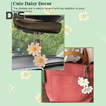 Вязаный крючком цветок автомобиля, очаровательное милое зеркало заднего вида, подвесной декор для женщин и девочек, экологически чистый хлопок, лен, автомобильный интерьерный орнамент белый