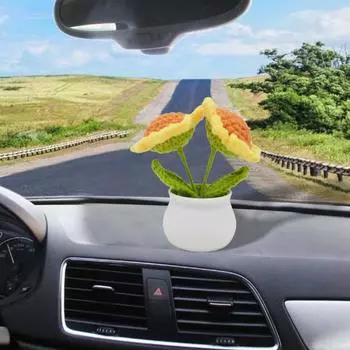 Вязаный крючком горшечный подсолнух, украшение ручной работы, вязание мини-цветка с двумя головками белого цвета