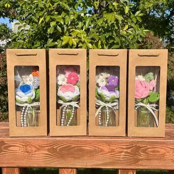 Вязаный крючком искусственный букет настольные украшения стеклянное искусство декоративные вязаные розы пуф ваза своими руками цветочная композиция украшения для дома