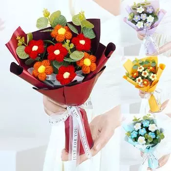 Вязаный крючком мини-букет из пышных цветов на День святого Валентина, День матери, реквизит для фотосъемки своими руками