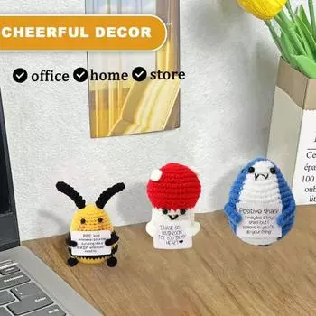 Вязаный крючком позитивный гриб с открыткой Эмоциональная поддержка ручная вязка горшечный подсолнух картофель фри пчела акула кукла украшение орнамент F