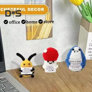 Вязаный крючком позитивный гриб с открыткой Эмоциональная поддержка ручная вязка горшечный подсолнух картофель фри пчела акула кукла украшение орнамент G