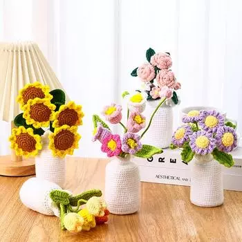Вязаный крючком пуф для изучения рабочего стола Подсолнух Разноцветные ромашки Тюльпан Креативный букет роз Декоративные подарочные аксессуары