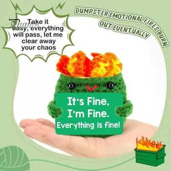 Вязаный крючком пылающий мусорный контейнер с позитивной открыткой, ручная работа, пылающая мусорная корзина, кукла, игрушка для снятия стресса, украшение для рабочего стола, орнамент A