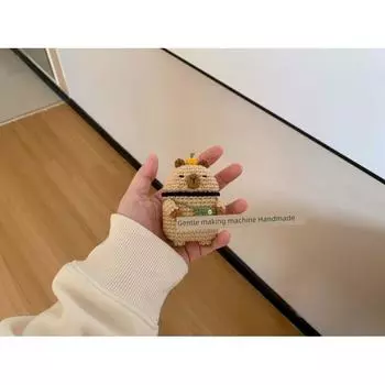 Вязаный крючком защитный чехол для наушников для новинки 2024 года Airpods4 / чехол для наушников Airpods1/2/3/Pro/Pro2, плюшевый, противоударный, милый, мягкий чехол для пары Apple Airpods Pro Picnic Dolphin (In Stock)