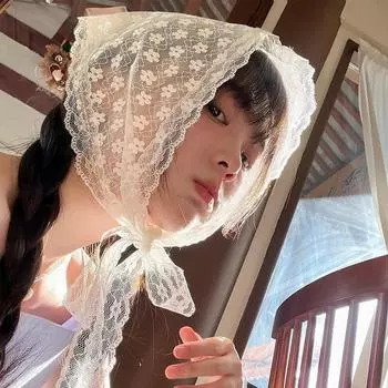 Вязаный кружевной треугольный платок для волос бандана винтажная вязаная крючком бандана женский платок с цветком повязка на голову шляпа для путешествий фото повязка на голову