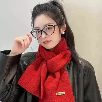 Вязаный однотонный шарф в стиле колледжа для женщин, сезон, пара, теплый, с маленькой шеей, для мужчин коричневый