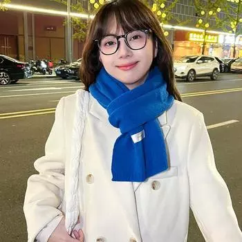 Вязаный однотонный шарф женский осенний маленький шарф универсальный зимний теплый утолщенный шарф мужской прилив мягкий восковой прилив хаки